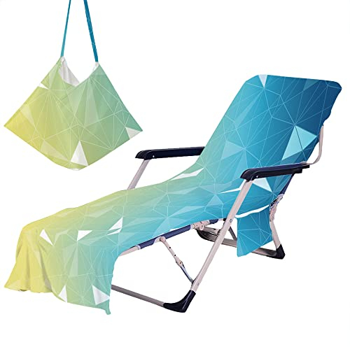 Chickwin Schonbezug für Gartenliege Frottee Liegenauflage mit Kapuze | Strandliegenauflage mit Muster Taschen Stuhl Strandtuch für Gartenliege Liegenauflage (75x210cm,Geometrie)
