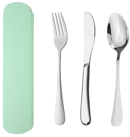 YUDANSI Set di posate da campeggio, 4 pezzi, in acciaio inox, per viaggi, picnic, ufficio, scuola, per il pranzo, in acciaio inox, per attività all'aperto, da campeggio