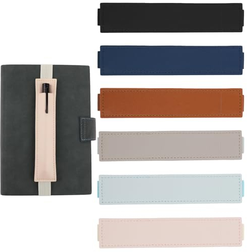 simarro 6 Stück Stifthalter Notizbuch, Wiederverwendbare Pen Holder Elastischer Stifthalter aus Leder Elastisches Band Buchriemen Tragbare Stiftetasche mit Elastisch für Notizbuch Planer Tablets