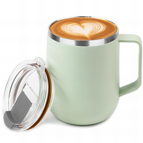 Bugucat Termo Cafe 500 ML, Taza Termo Cafe para Llevar de Acero Inoxidable con Mango, Vaso Termo Cafe para Oficina Cámping, Vaso Termico se Puede Llenar con Bebidas Frías y Calientes