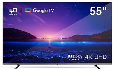FPD Smart TV de 55 pulgadas Google TV 4K UHD con Google Play y Google Cast integrado, HDR 10, Dolby Vision Dolby Atmos, MEMC, control remoto por voz, Stream Live TV (serie Canvas, modelo CG55-C1