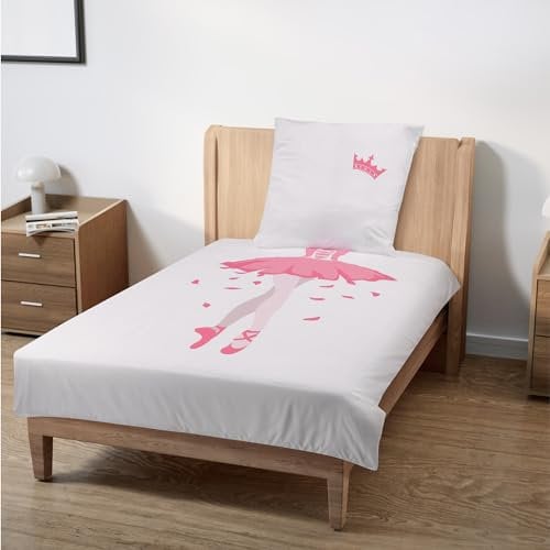 HOMELEVEL Bettwäsche Set Ballerina - Bettbezug 135 x 200 cm - Kissenbezug 80 x 80 cm - Kinderbettwäsche - Mädchen Bettwäsche Set - Bettwäsche 2 Teilig - Bettgarnitur