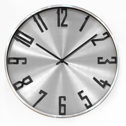 Silber Aluminium Wanduhr leise Metalluhr für Wohnzimmer Büro minimalistische Metall Uhren Edelstahl Optik Ø 30cm
