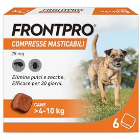 FRONTPRO 6 Compresse Masticabili Antiparassitario per Cani di Peso > 4-10 kg Protegge da Pulci e Zecche, Antipulci in Confezione da 6 Compresse da 28.3 mg di Afoxolaner