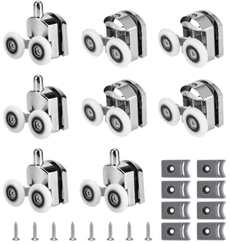Aluminium Alloy Shower Door Rollers - 8pcs 23mm Replacement Wheels With Anti-Collision Block and Screws - Silent for Curved Bathroom Showerroom Doors