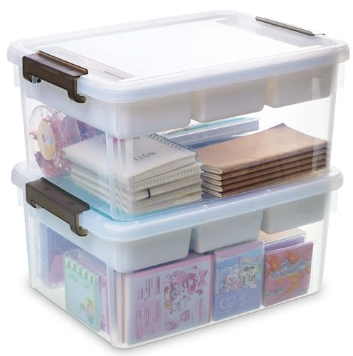 Citylife 2Pack Aufbewahrungsboxen mit Deckel, 16L aus Kunststoff mit abnehmbarem Tablett, Verstärkte Kisten Bastelaufbewahrungs box klein für die Organisation von Werkzeug, Handwerk, Buntstifte