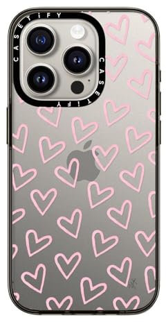 CASETiFY Compact Case for iPhone 15 Pro [2X Military Grade Drop Tested / 4ft Drop Protection] - HEARTS/Light Pink Thin - Clear Black