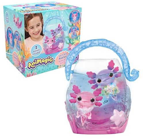 Animagic - Let's Glo Axolotl Bubble Reef Pack :1 Interaktives Aquarium + 2 Axolotl (Rosa & Lila), Elektronische & leuchtende Freunde, Sensorisches Spielzeug für Kinder ab 4 Jahren