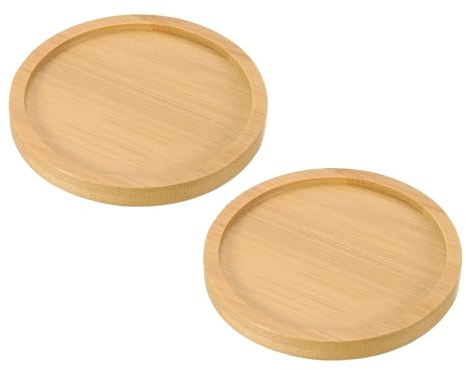 PATIKIL Vassoio in Legno bambù, 2pz 3,5 Pollici Vassoio Rotondo Drenaggio Piante in Legno Vaso Piante Succulente Sottovaso Piante Bonsai per Casa Balcone