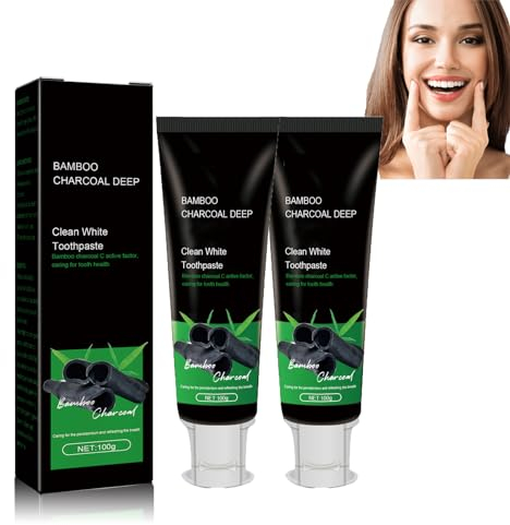 2pcs Bamboo Charcoal Deep Toothpaste, Bamboo Charcoal Toothpaste, Bamboo Charcoal deep Toothpaste, Cleaning Stains and Odour, whiten Teeth, 2pcs*100g