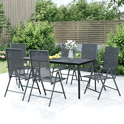 Gecheer 7-TLG. Garten Essgruppe 6 Personen, Gartenmöbel Set, Tisch mit Stuhl, Terassenmöbel, Gartengarnitur für Garten Terrasse, Stahl, Anthrazit