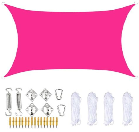 Sonnensegel, rechteckig, wasserdicht, mit Seil-Befestigungssets, 95 % UV-Schutz, Baldachin, für Außenbereich, Garten, Party, Hinterhof, Rasen, 5 x 7 m, Rosa