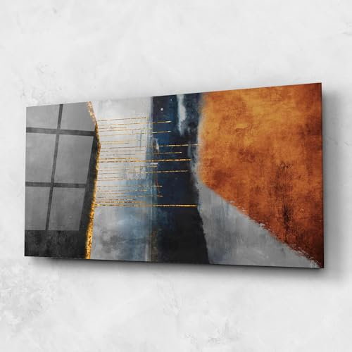 ARTHUB® Glasbild 60x150 cm, 4mm ESG | Moderne Wandbilder aus Glas für Wohnzimmer & Schlafzimmer, Wanddekoration, Wohnkultur, Abstrakte, Retro Oil Painting