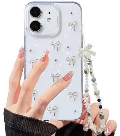 XQAGU Phone Case for iPhone 11 Clear Glitter Case with Cute Bow Knot Aesthetic Girly with Phone Charms Chain Bracelet Soft Protective Cover for iPhone 11-Transparent