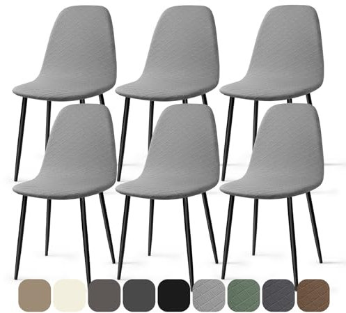 BalladHome Stuhlhussen 6 Stück Universal Stretch Stuhlbezug Jacquard Hussen für Stühle Abnehmbare Waschbar Esszimmerstühle Bezug Hussen für Küchenstühle Hotel Bankett (Hellgrau, 6 Stück)-KL