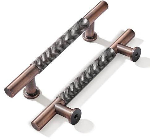 khtumeware Schubladengriffe, gerändelt, gebürstetes antikes Kupfer, 128 mm, 10 Stück