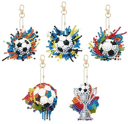 KiKiHong 5 Stück Diamond Painting Schlüsselanhänger - Fußball Art Anhänger für Damen Herren Tasche - Malen Nach Zahlen