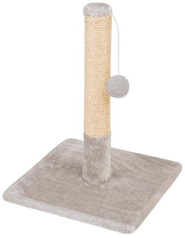Domarex Kratzbaum für Katzen- hängendem Spielseil - Stabiler Konstruktion und Mehreren Plattformen zum Klettern - ideal für gesunde Krallenpflege und Unterhaltung - Grau 30x30x42 cm