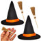 4PCS/Set Witch Hat and Witch Broomstick, Felt Cloth Mini Witches Hat and Witches Broom Sets, DIY Halloween Craft Supplies for Halloween, Christmas, Dollhouse Decorations, Black
