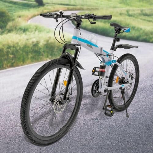 Qussse 26 Zoll Mountainbike, 21 Gang Klappfahrrad mit Vollfederung, Scheibenbremsen & Schutzbleche für Mädchen Jungen Herren und Damen