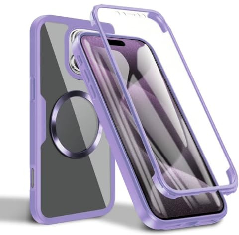 JMstore Hülle für iPhone 11 Pro mit Integriertem Displayschutz [kompatibel mit MagSafe] 360 Grad Ganzkörper Stoßfeste Fallschutz Handyhülle Transparent Case-Lila