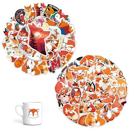 110 Blatt Fuchs Aufkleber,Tier Tiere Sticker Set,Fuchs Sticker,Wasserdicht und Sonnenschutz,Geeignet für Wasserflaschen,Skateboards,Autos,Gepäck und Fotoalben