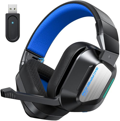 Skapendy VK82 Casque Gaming sans Fil avec Microphone, 2.4GHz Casque Bluetooth Annulant Le Aruit pour Ps4, Ps5, PC, Switch, Mac, Casque de Jeu Pliable avec Éclairage RGB, Batterie de 50h -Noir Bleu