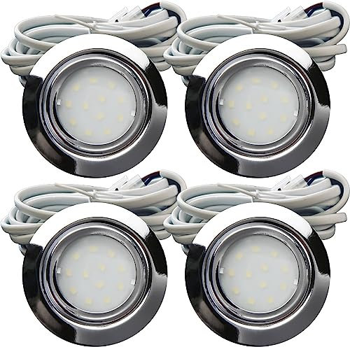 Rolux IP44 Möbel Einbauleuchte Leni 12V flach 4 x 2W LED-Einbaustrahler 55mm Lochausschnitt 160lm Chrom inkl. Kabel mit AMP Stecker 3000K Warmweiß