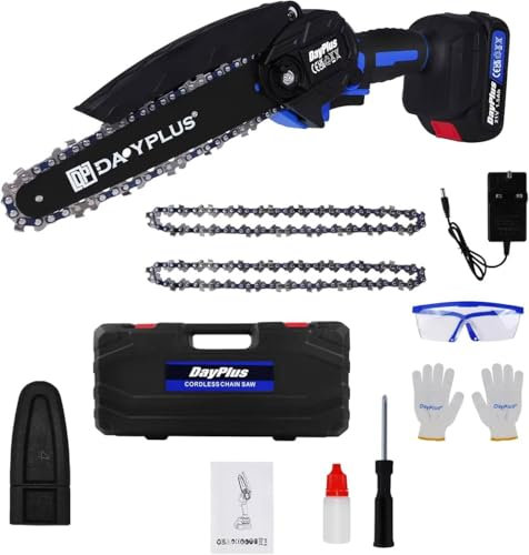 21V Cordless Mini Chainsaw with 1500mAh Lithium-Ion Battery, 6 Inch Portable Electric Chainsaws with 2 Chains and Security Lock, Handheld Chain Saw for Wood Cutting Tree Trimming Gardening,Blue