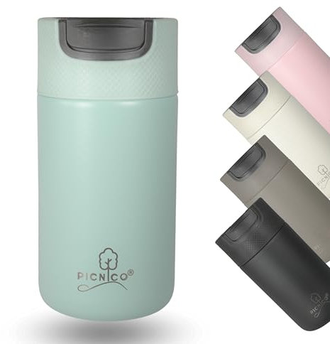 Picnico Kaffeebecher to go - Edelstahl Kaffeebecher - Thermobecher mit Drehverschluss - 400ml - auslaufsicher - spülmaschinenfest (Mint Green)