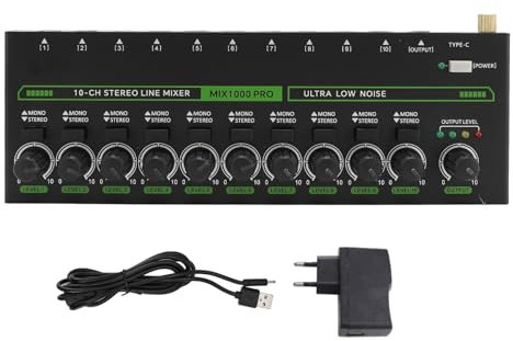 MiniAudio Mixer, 10 Kanal RGB Sound Mixer, Audio Mixer, Stereo Line Mixer für Verstärker, Lautsprecher, Handmikrofon für Gitarre, Bass, Keyboards, Mixer (Oreiletfhs1t07cpu-12)