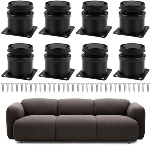 Lot de 8 Pieds De Meuble, Ø 50 mm/Hauteur 50 mm Pied Reglable pour Meuble, Pieds Meuble Cuisine, Pied De Meuble Noir, Pied pour Meuble, Hauteur Réglable 0-15 mm, pour Pied Canapé, Pieds Meuble