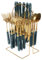 Silverware Ménagère de 24 pièces en acier inoxydable avec support de suspension pour 6 ustensiles de table poli miroir fourchettes, couteaux, cuillères pour la maison et la cuisine (vert)