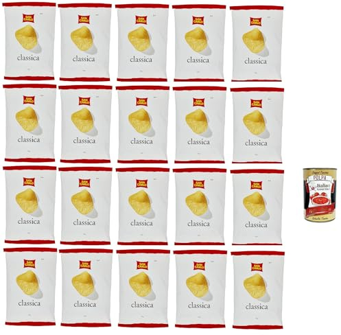 Italian Gourmet Patatine classiche salate Kartoffelchips croccanti 20 x 50g | Snack in monoporzioni, gusto semplice e würzig, ideale per aperitivo, Gesamtnettogewicht 1 kg + Kostenlos Polpa 400g