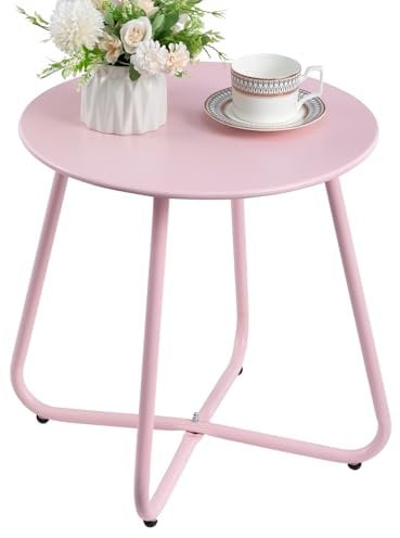HollyHOME Petite Table Exterieur Tables Jardin & Balcon Ronde Table Basse Tables d'appoint de Patio Metal, Rose