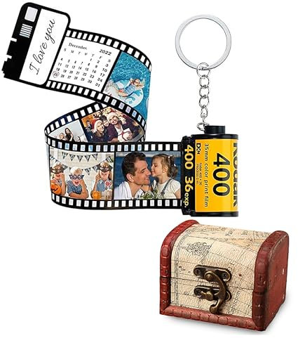 Personalized Film Roll Photo Keychain, Customized with Picture Text, Custom Memory Reel Gift With Special Box. (15 Photo)