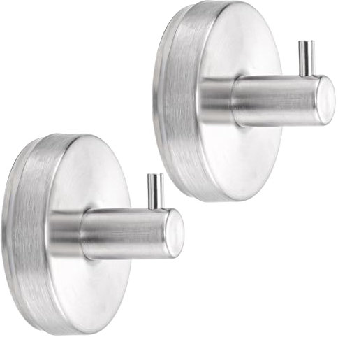 Dntorx Suction Cup Hooks, Silver Stainless Steel Suction Hook for Shower Bathroom Towel Hook Holders Shower Hooks Hanging Towels, Loofah, Robe, Coat, 2 Pack