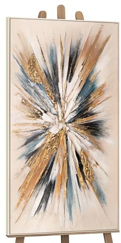 YS-Art Luxus bunte Abstrakt Acryl Gemälde auf Leinwand leinwand mit Rahmen beige handgemalt Wandbild Wohnzimmer modern Wohndekor Bilder Büro echte Kunst 200x100 cm