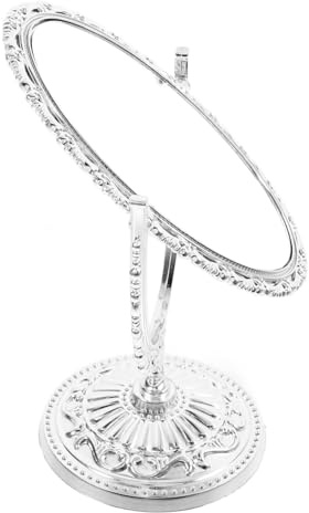 IMIKEYA Miroir de Maquillage Vintage Ovale à Double Face Support Robuste, Portable en Abs et Verre Argenté, pour Coiffeuse et Chambre Élégante