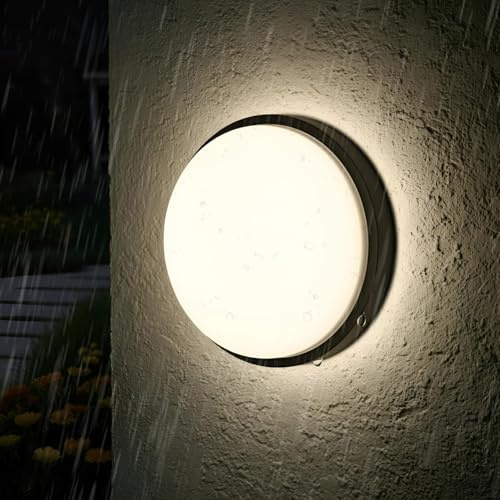 ANWIO 14W Led Bulkhead Lights Outdoor, Ip54 Led Round Bathroom Light,1400LM,4000K Black Sauna Wall Light,Waterproof Outside Lights Mains Powered for Porch,Kitchen, Bedroom,Living Room (1 Pack)