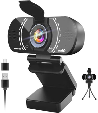Akyta 1080P Webcam mit Mikrofon, Webkamera mit Rauschunterdrückung Mikrofon/Sichtschutzabdeckung/Ständer/Adapter & Weitwinkel 110°, USB Webcam für Desktop-Computer, PC, Mac, Videoanrufe/Zoomkonferenz