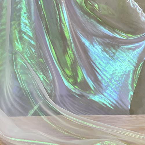 Vayliro 1m x 150cm Irideszierender Organza Stoff Weiß Transparent Dekostoff Glitzerstoff Bunt Glanz Satin Modestoff Kostümstoff Netzstoff Meterware Lasertuch für DIY Handwerk Hochzeitskleider,