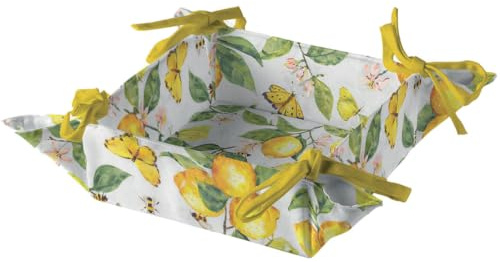 Ambiente Brotkorb Servierkorb Gebäckkorb Baumwolle 20x20 cm mit Fixierbändern Zitronen Fresh lemons Ganzjahresmotiv Mediterran waschbar