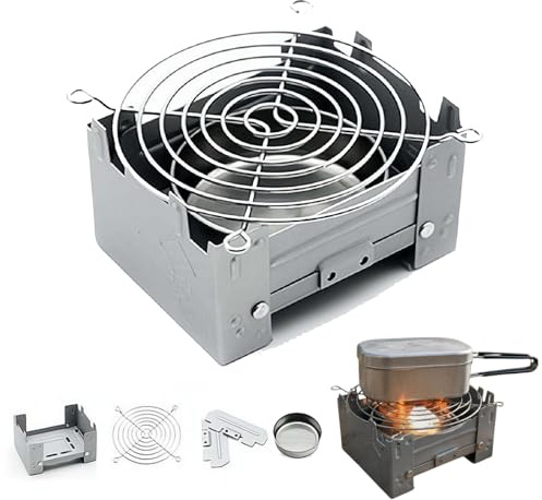 Folding Camping Stove – German Style Ultralight Pocket Rocket Stove, Portable Collapsible Camp Stoves with Windshield, Solid Fuel Emergency Furnace for Backpacking Hiking, 104g (Silvery+pan)