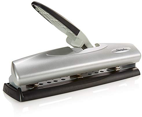 Swingline 3-Lochstanzer, 20 Blatt Kapazität, Dreilochstanzer, 3 Ringe, verstellbar, 2–7 Löcher, LightTouch geringer Aufwand, Schwarz und Silber (74030)