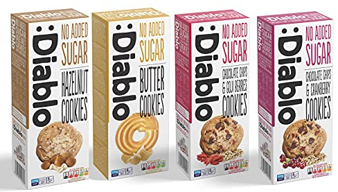 Diablo No Added Sugar Cookies – Mixed Flavours No Added Sugar Luxury Biscuits, Healthy Crunchy Snacks Gift Box for Adults, Kids and Families – Gojiberry, Cranberry, Hazelnut, Butter, Pack of 4