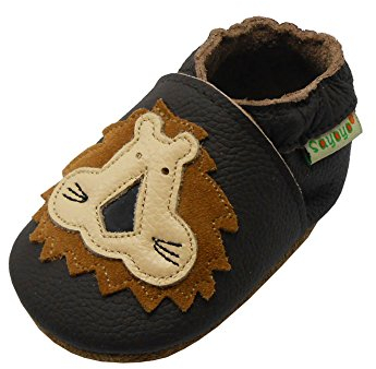 SAYOYO Löwe Krabbelschuhe WeichesLeder rutschfest Babyschuhe 19/20 (6-12) M Monate, Dunkelbraun