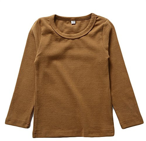 BINIDUCKLING Kids Basic Top Mädchen Jungen Langarm-T-Shirt, Kaffee, 4T