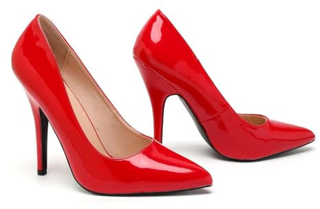 Bismaa Mens Womens Drag Queen Cross Dresser HIGH Heel Pointy Toe Court Shoes Big Sizes UK 9,10,11,12 (UK 10/EU 44, Red Patent)