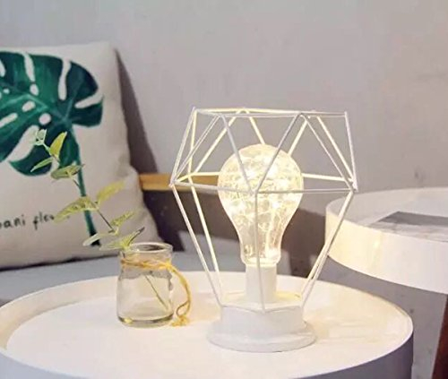 Metall Tischlampe,SUAVER Diamond Form Nachttischlampe Stehlampe,Batteriebetrieben Nordic Style Eisen Schreibtischlampe kreative Nachtlicht dekorative Beleuchtung für Schlafzimmer, Hotel (Weiß)